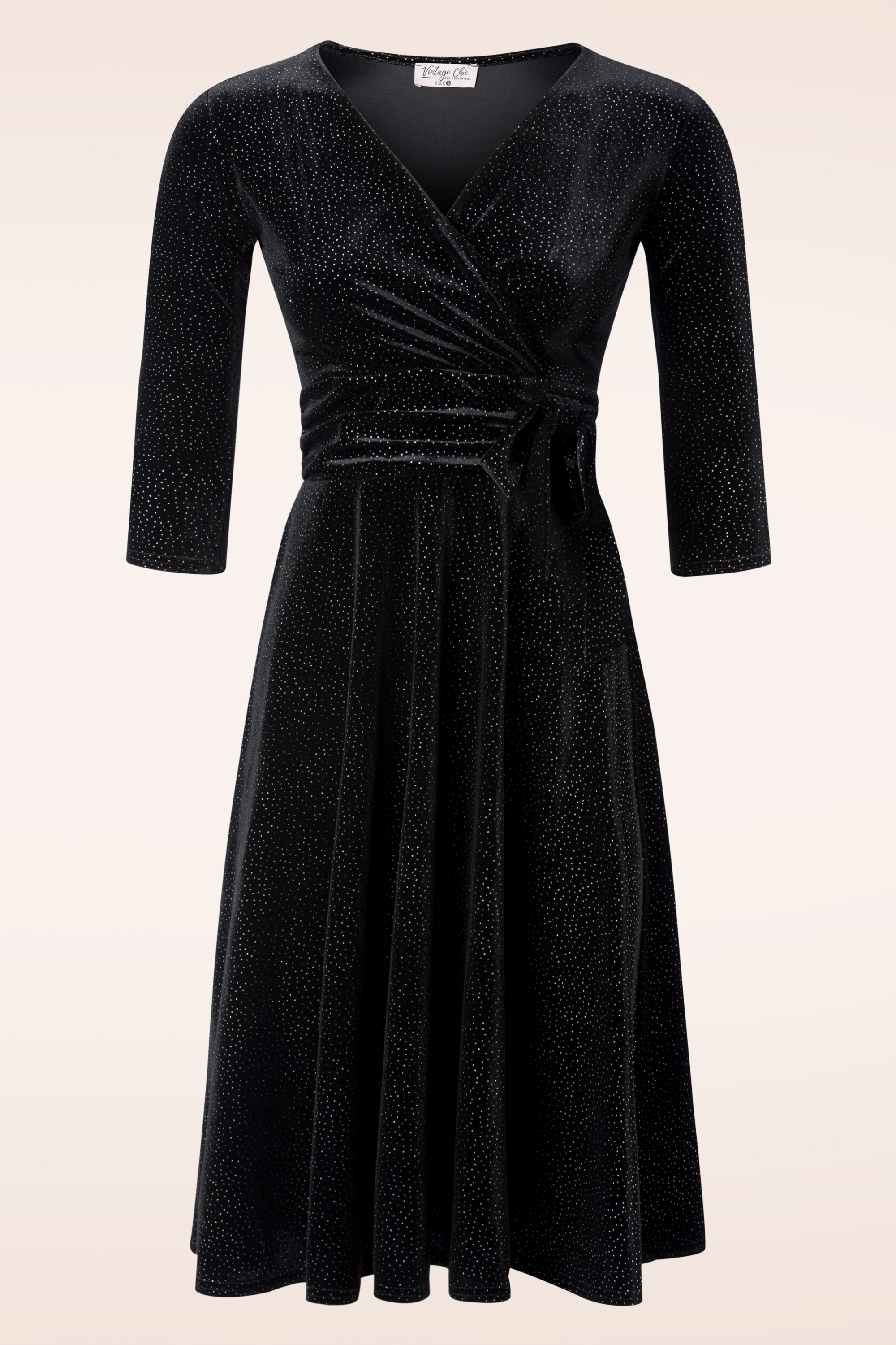 Vintage Chic for Topvintage - Aria Velvet Glitter swing jurk in zwart