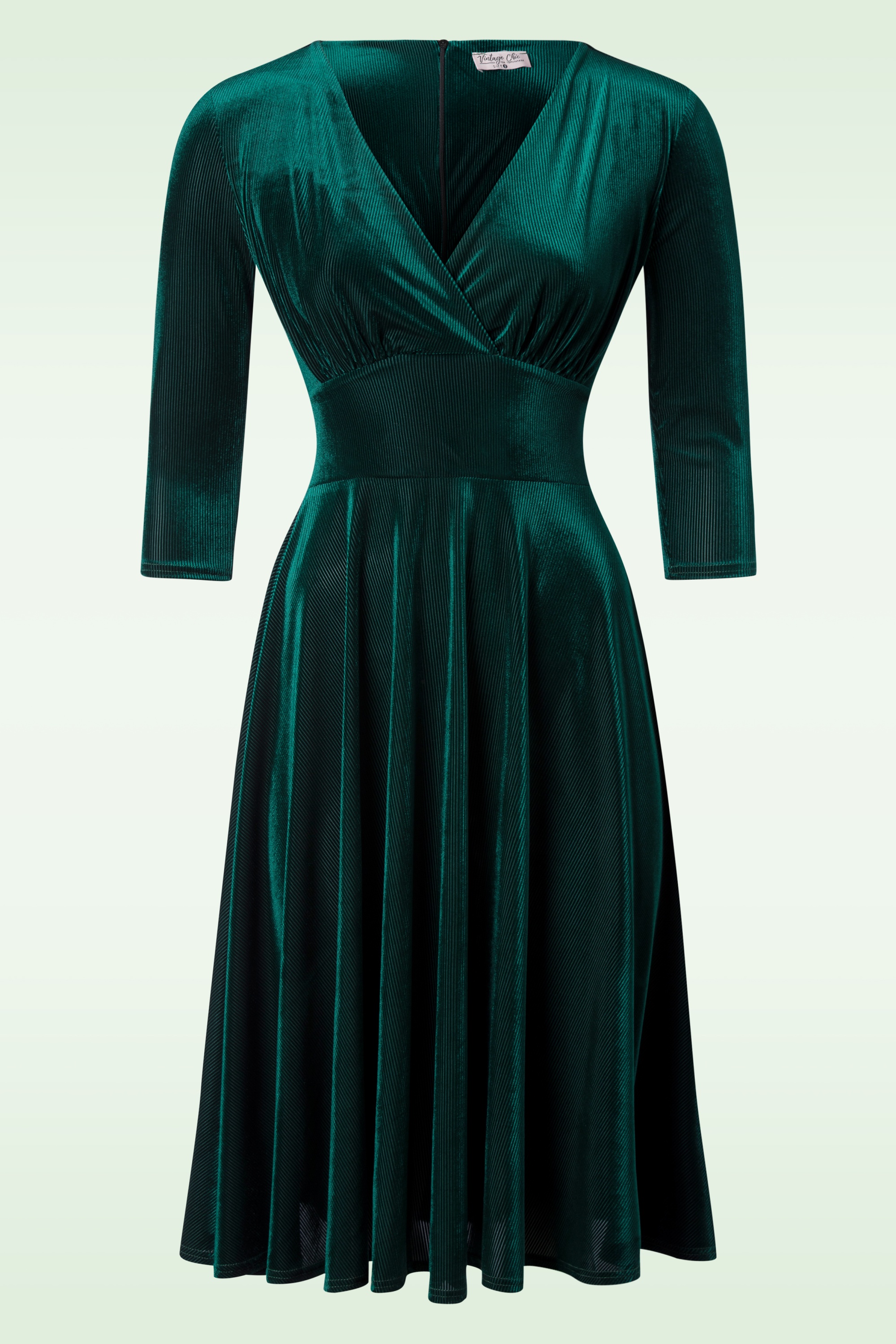 Vintage Chic for Topvintage - Maddison Velvet Rib swing jurk in smaragdgroen