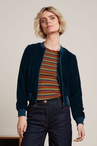 King Louie - Bessie Gamine Velvet Bomber jasje in vijverblauw