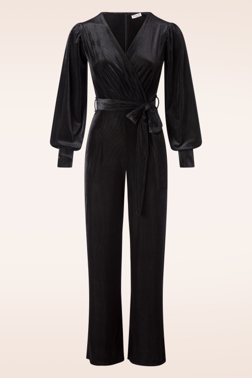 Vintage Chic for Topvintage - Melina fluwelen rib jumpsuit in zwart