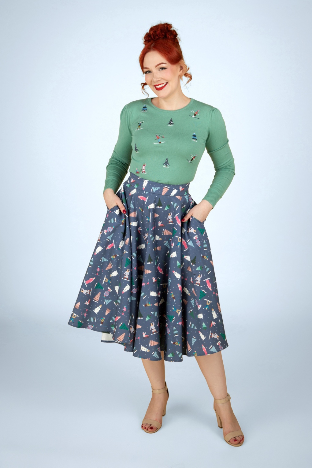 Banned Retro Ski Snow Season Flare Skirt in Blue | Topvintage