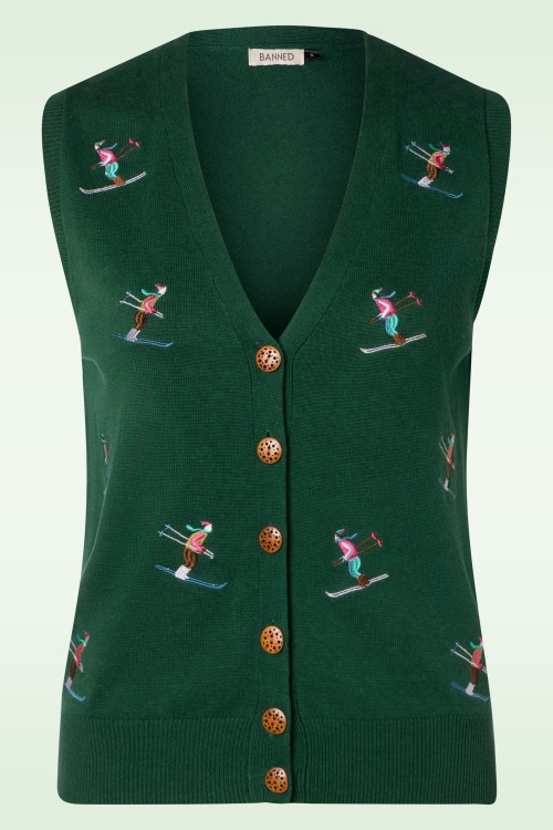 Banned Retro - Ski Snow gebreid gilet in groen 2