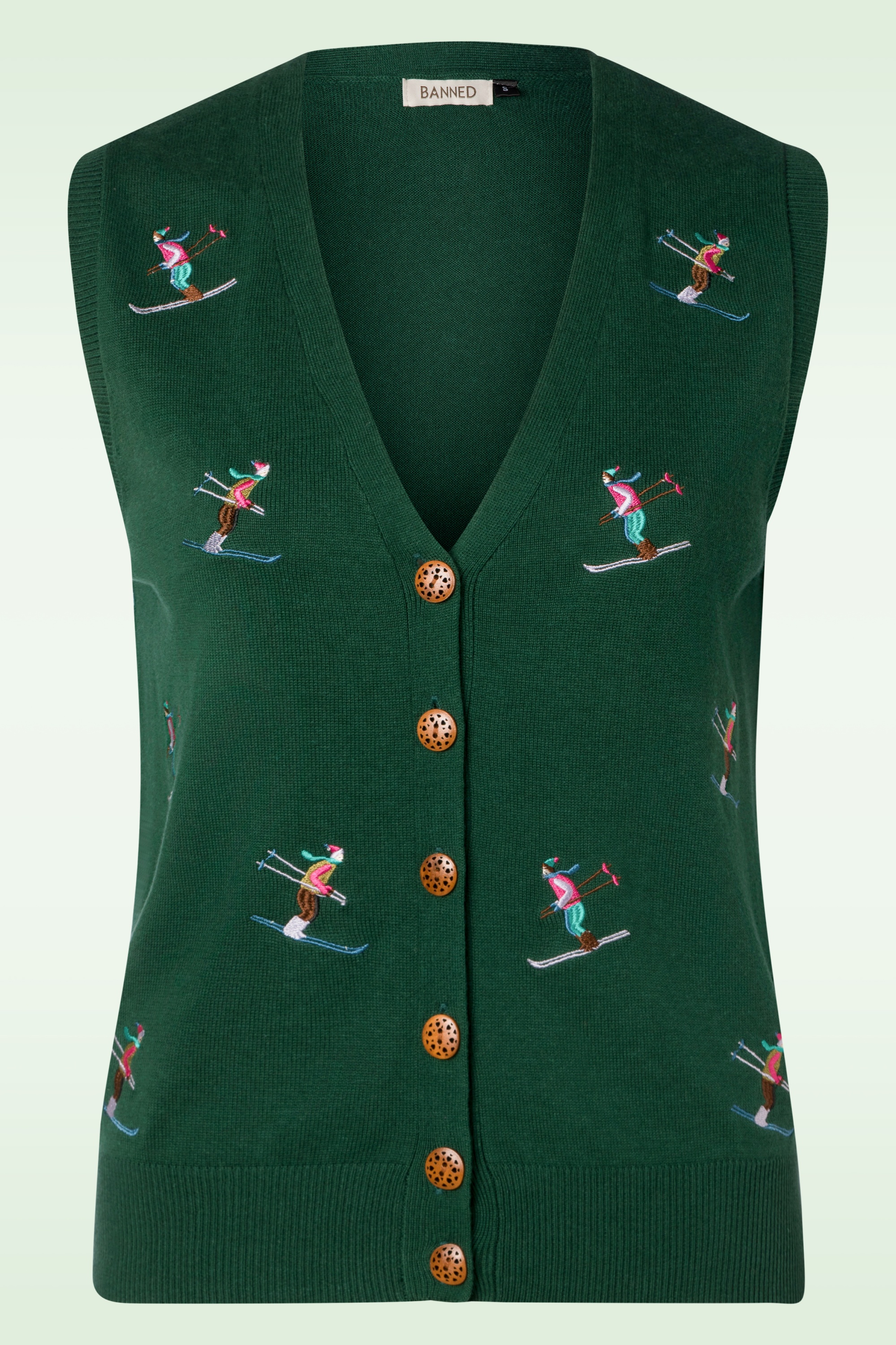 Banned Retro - Ski Snow gebreid gilet in groen 2