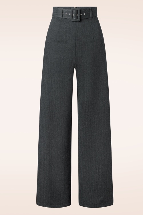 Vintage Chic for Topvintage - Sasha Herringbone pantalon in grijs