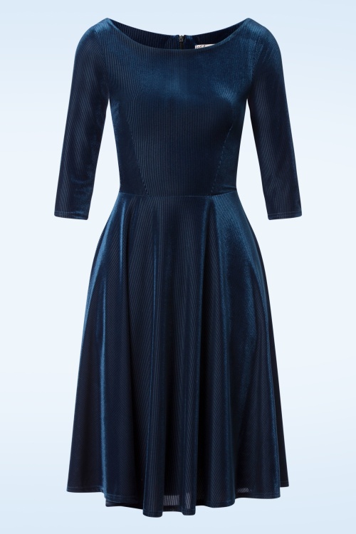 Vintage Chic for Topvintage - Riley Velvet rib swing jurk in navyblauw