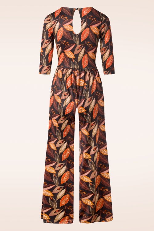 Vintage Chic for Topvintage - Gwenn jumpsuit in zwart met oranje bladeren 3