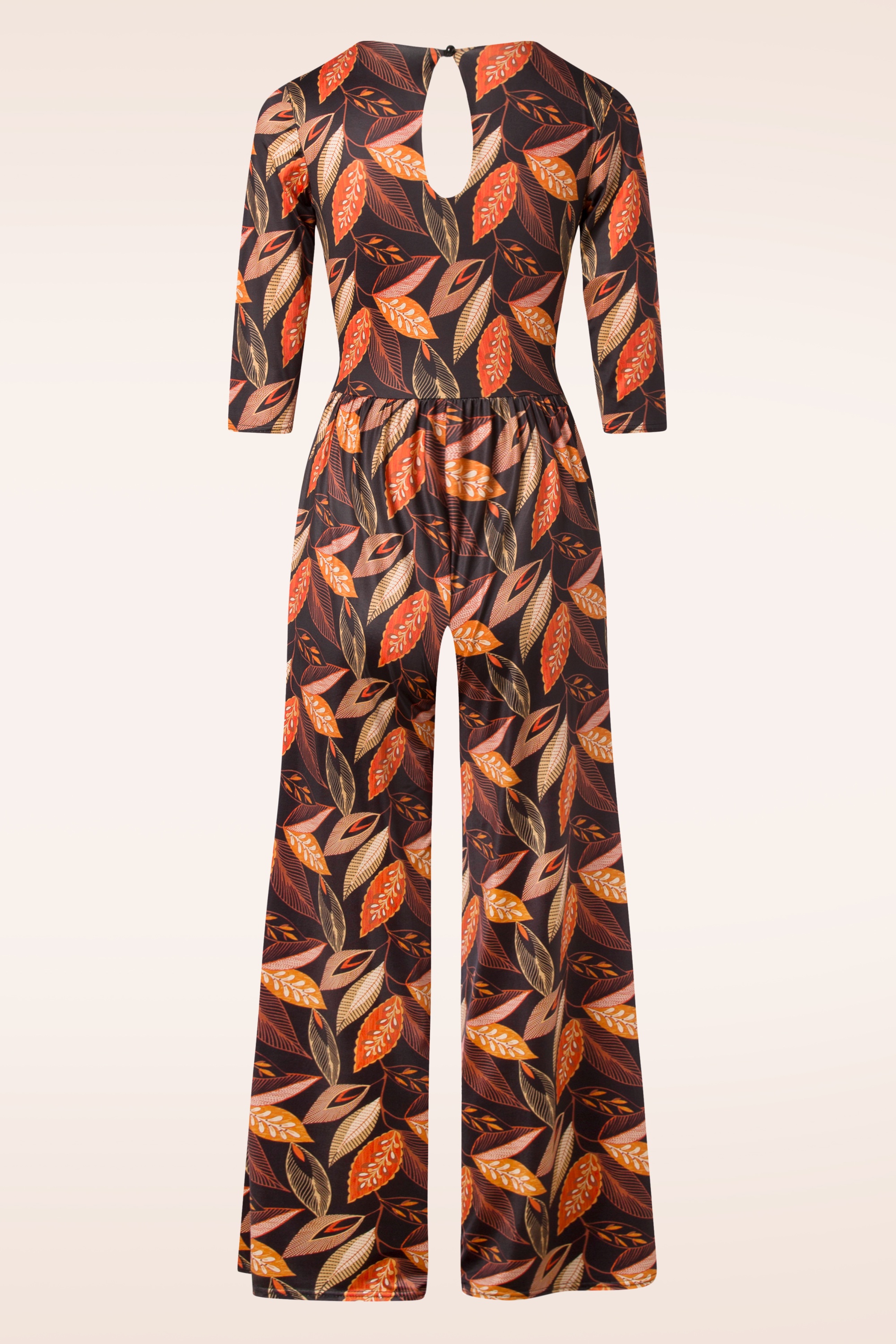 Gwenn Jumpsuit in Schwarz mit orangenen Blattern