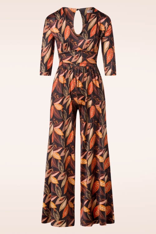 Vintage Chic for Topvintage - Gwenn jumpsuit in zwart met oranje bladeren