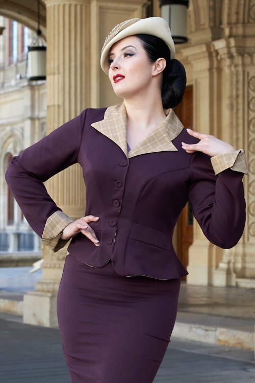 Miss Candyfloss Polly Lavania Wiggle Skirt in Aubergine Shop at Topvintage