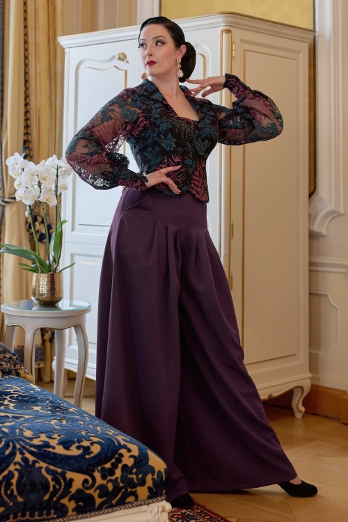 Miss Candyfloss - Calgary Bo palazzo pantalon in aubergine