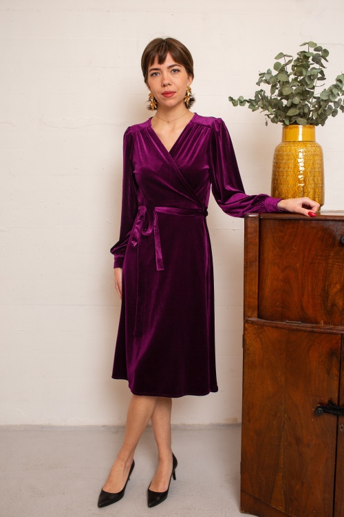 Dalida Velvet Wrap Dress in Cyclamen