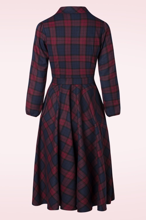 Hearts & Roses - Kim Tartan swing jurk in marineblauw en bordeauxrood 5