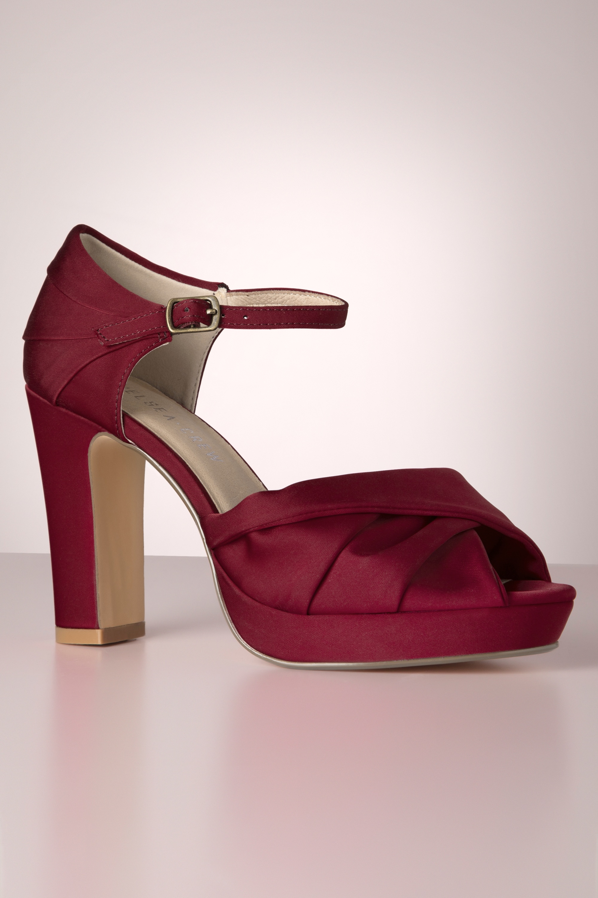 Gloria Satin Peep Toe Pumps in Burgundy