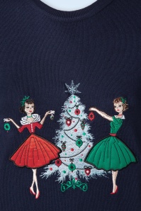 Banned Retro - Vintage Christmas Holiday trui in marineblauw 3