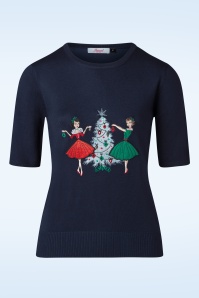 Banned Retro - Vintage Christmas Holiday trui in marineblauw 2