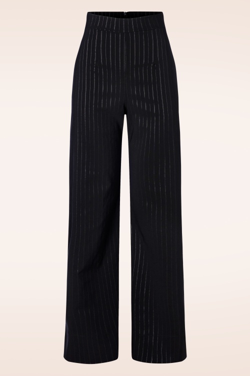 Vintage Chic for Topvintage - Bonnie krijtstreep pantalon in zwart