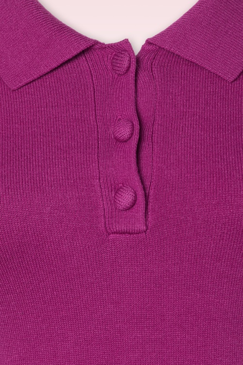 Smashed Lemon - Pia polo stijl gebreide jurk in magenta  3