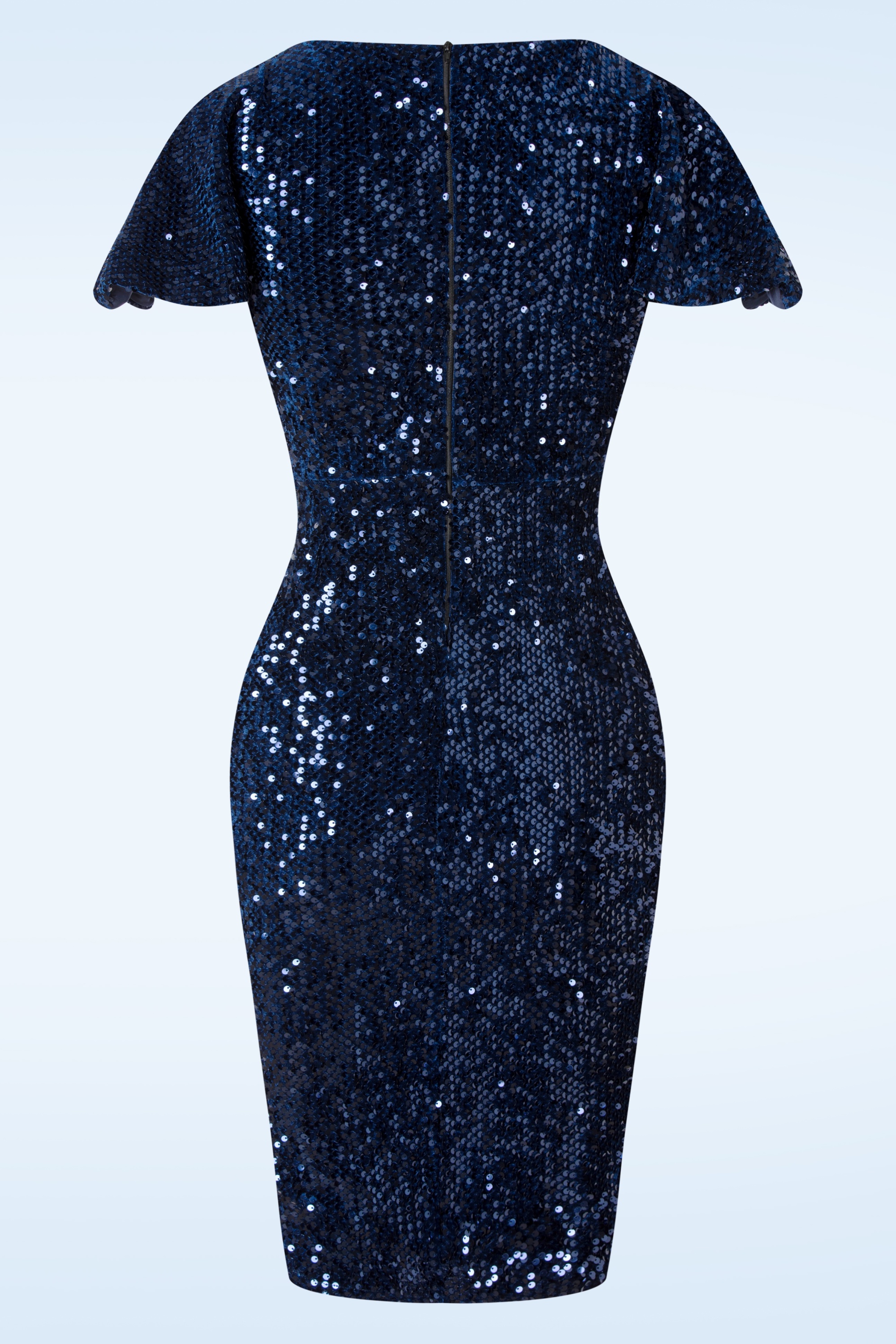 Vintage Chic for Topvintage - Sasha Sequin pencil jurk in navyblauw 3