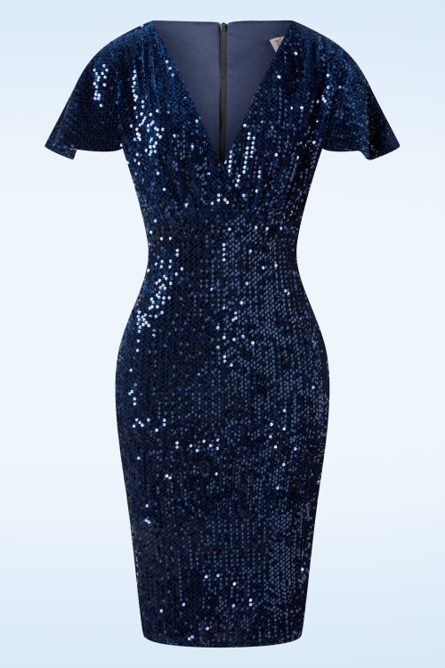 Vintage Chic for Topvintage - Sasha Sequin pencil jurk in navyblauw