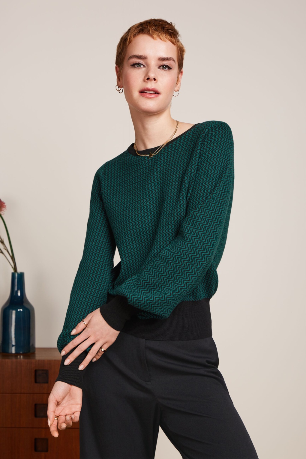 Veste Tricot King Louie – Manches Ballon – Vert Gaufré – Taille Normale – Cardigan Femme