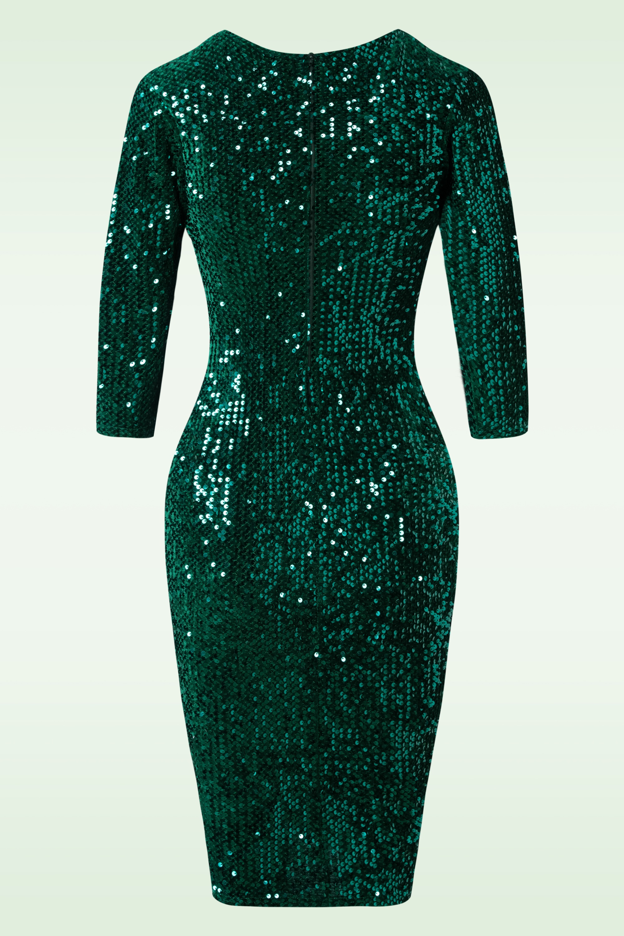 Vintage Chic for Topvintage - Maddy Sequin pencil jurk in groen 3