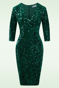 Vintage Chic for Topvintage - Maddy Sequin Pencil Dress in Green