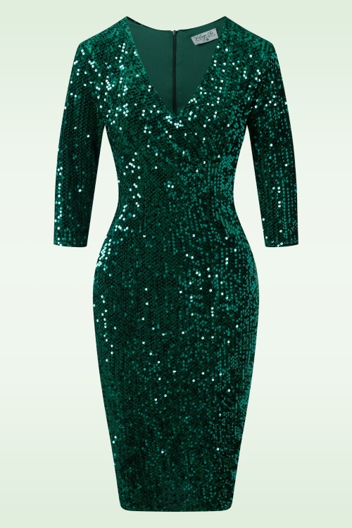 Vintage Chic for Topvintage - Maddy Sequin pencil jurk in groen