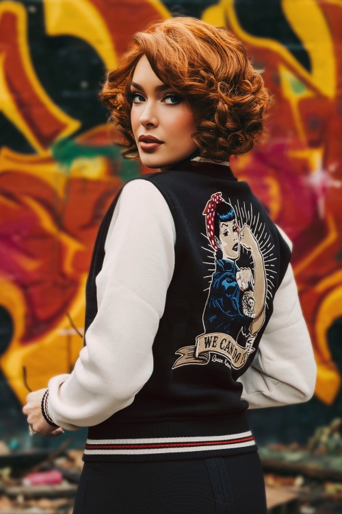 Queen Kerosin - We Can Do It College Sweat Jacket in zwart