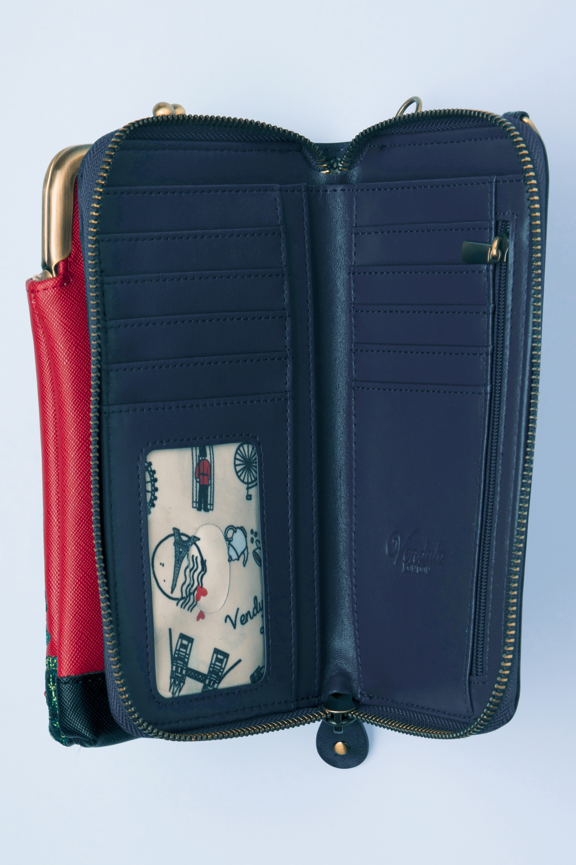 Vendula - The Old Post Office Clipper telefoontasje en portemonnee in navy en rood 3