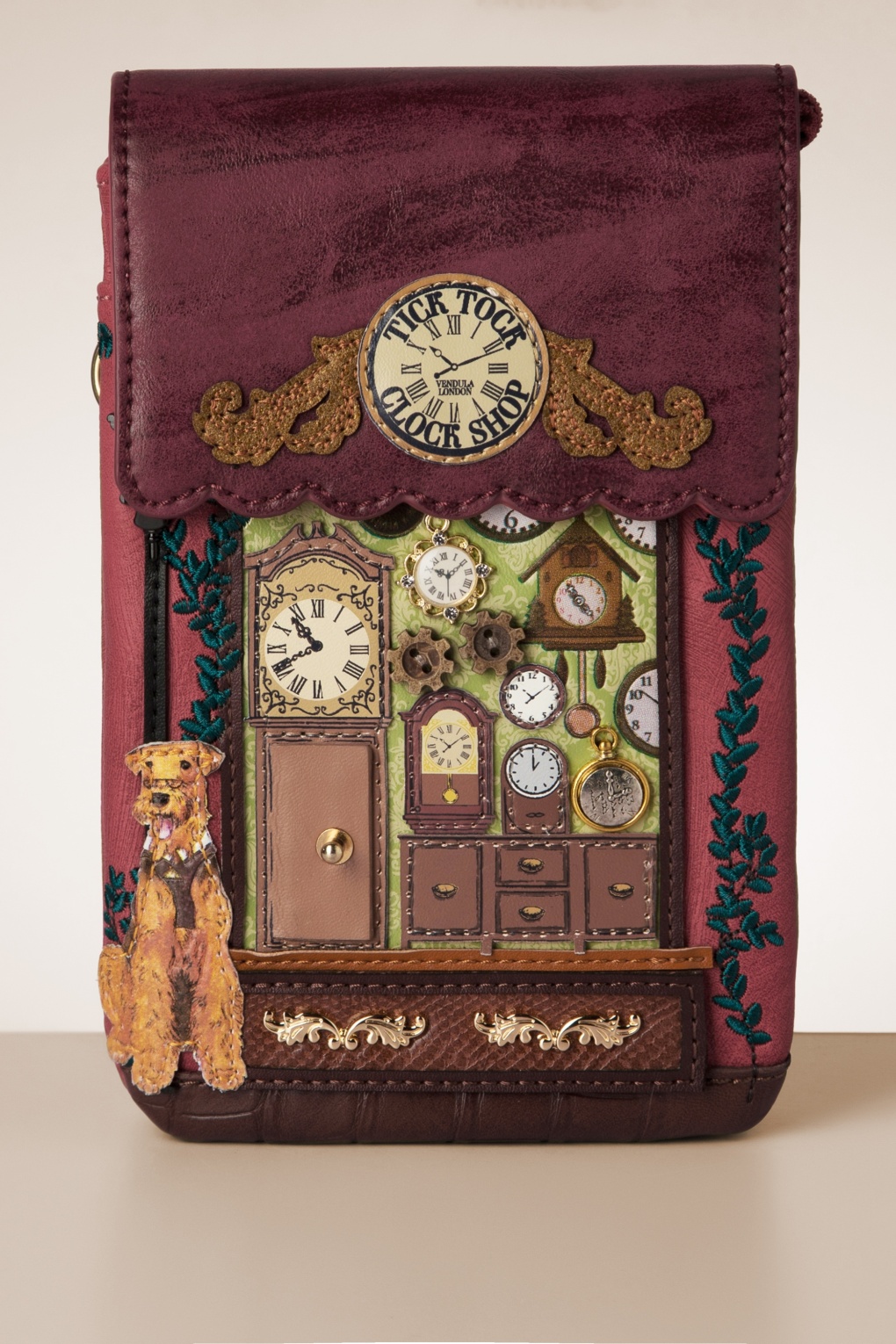 Vendula ティックトッククロックショップの携帯ポーチ Vendula London Tick Tock Clock Shop Kate Bag – Blooming Boutique