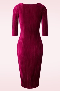 Vintage Chic for Topvintage - Topvintage exclusive ~ Laura Pleated Velvet pencil jurk in wijnrood 4