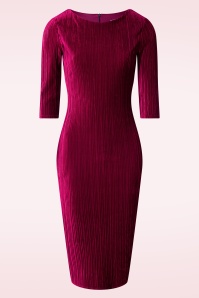 Vintage Chic for Topvintage - Topvintage exclusive ~ Laura Pleated Velvet pencil jurk in wijnrood