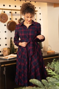 Hearts & Roses - Kim Tartan swing jurk in marineblauw en bordeauxrood