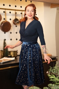 Topvintage Boutique Collection - Topvintage exclusive ~ Adriana Velvet Stars swing rok in middernachtblauw 3