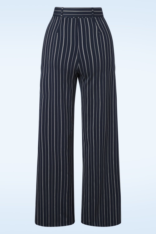 Vintage Chic for Topvintage - Sasha krijtstreep pantalon in navyblauw en wit 3