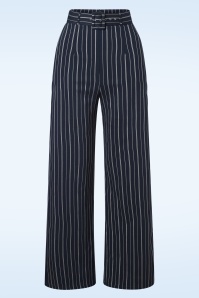 Vintage Chic for Topvintage - Sasha krijtstreep pantalon in navyblauw en wit