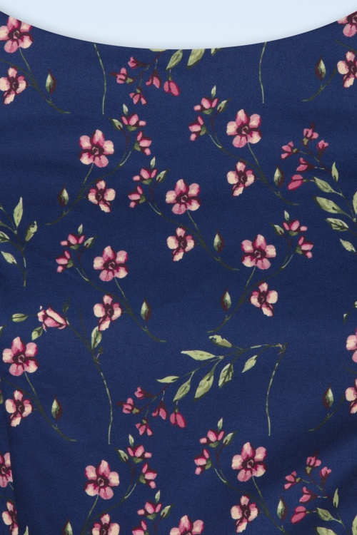 Topvintage Boutique Collection - Adriana Pink Blossom swing jurk in navyblauw 2