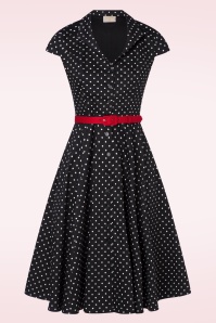 Topvintage Boutique Collection - Angie Polkadot swing jurk in zwart en wit 2