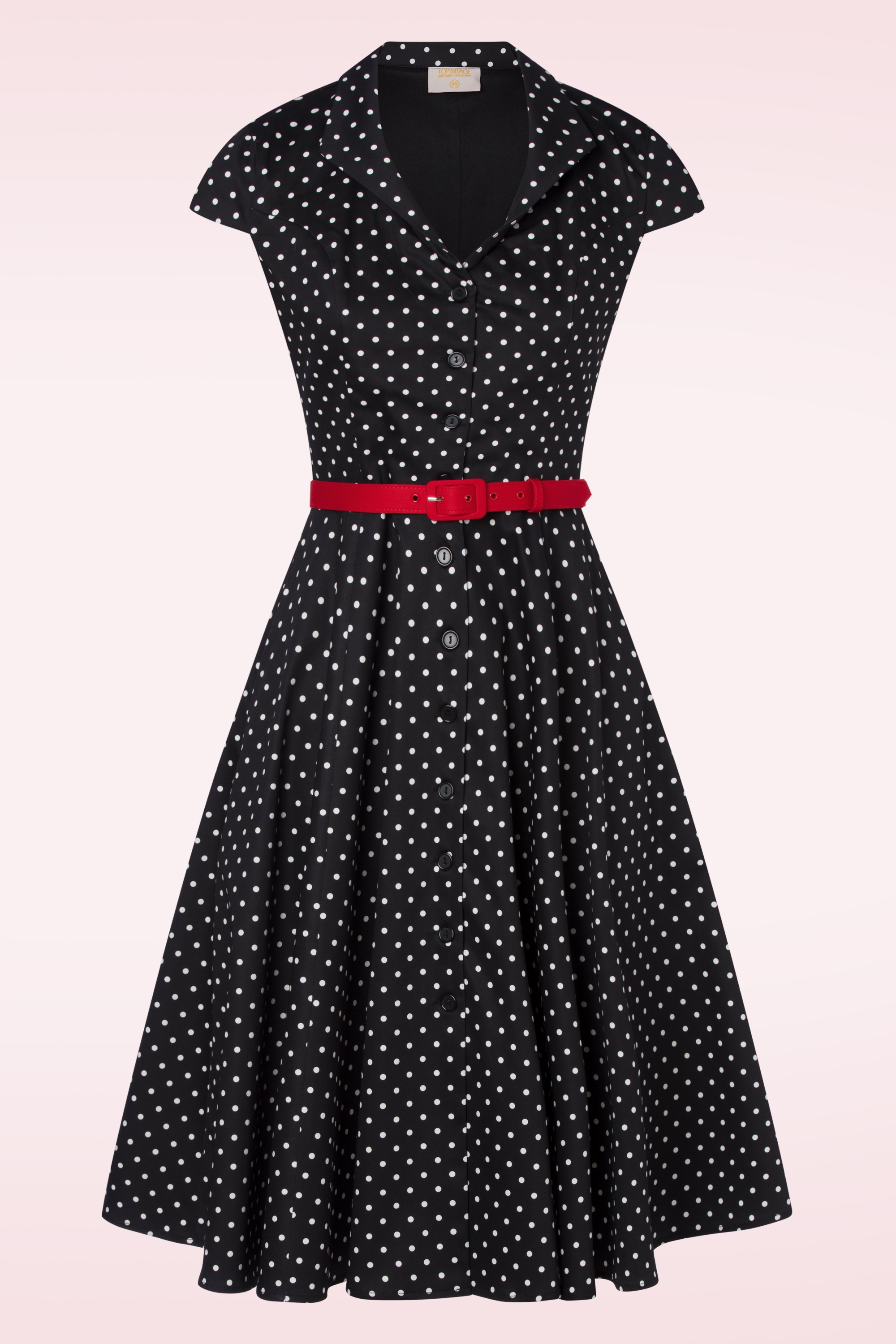 Topvintage Boutique Collection - Angie Polkadot swing jurk in zwart en wit 2