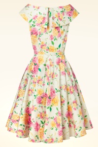 Vintage Diva  - Aurelia swing jurk met roze en gele bloemen 4