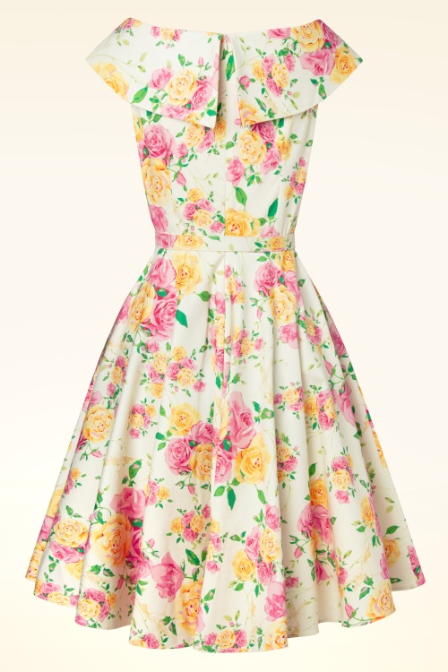 Vintage Diva  - Aurelia swing jurk met roze en gele bloemen 4