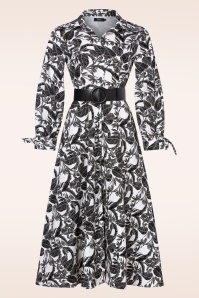 Vintage Diva  - Colette Maxi Kleid in Weiß mit schwarzem Muster 2