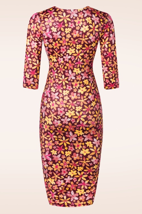 Vintage Chic for Topvintage - Eliza floral slinky pencil jurk in wijnrood 3