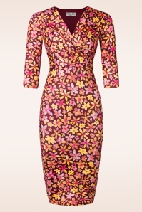 Vintage Chic for Topvintage - Eliza Floral Slinky Etuikleid in Weinrot