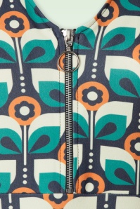 Vintage Chic for Topvintage - Daisy Retro Blumen Kleid in Marineblau und Multi 2