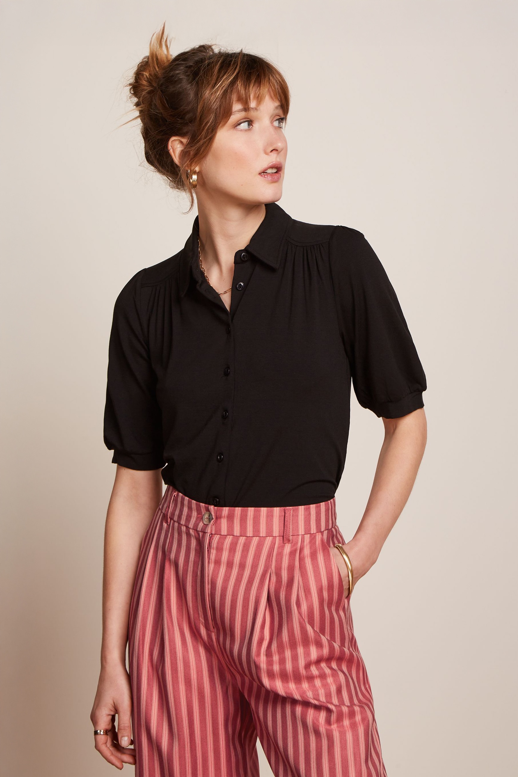 King Louie - Carina lichte EcoVero viscose blouse in zwart