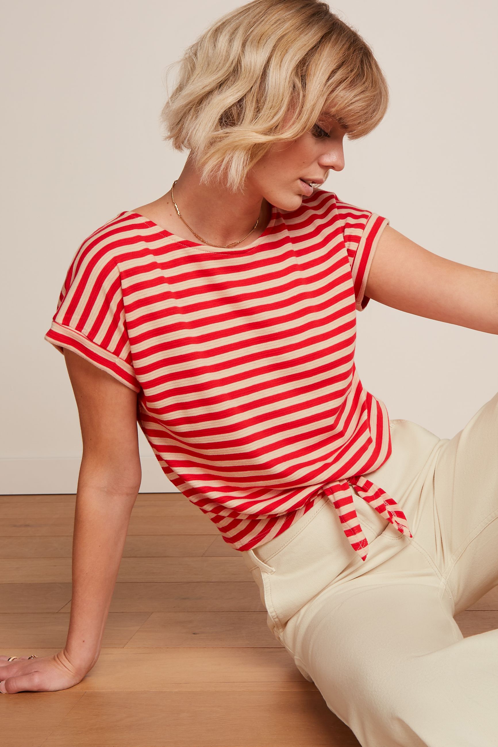 King Louie - Aria Chopito Stripe geknoopt t-shirt in vuurrood