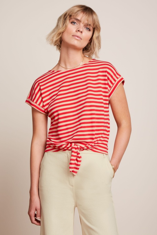 King Louie - Aria Chopito Stripe geknoopt t-shirt in vuurrood 3