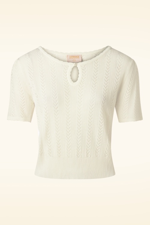 Topvintage Boutique Collection - Evelyn Pearl gebreide top in gebroken wit 2