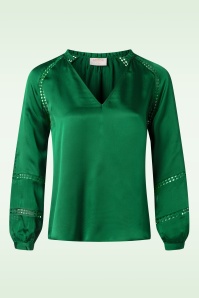 Topvintage Boutique Collection - Melissa Satin Look Bluse in Smaragdgrün 2